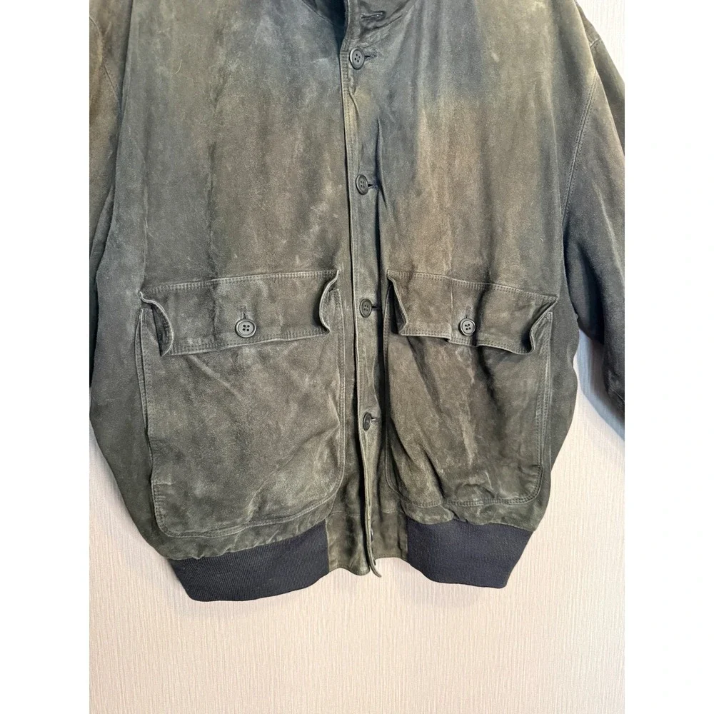 Ermenegildo Zegna Bomber Jacket Men's Size L/XL Charcoal Pelle Suede Leather VTG